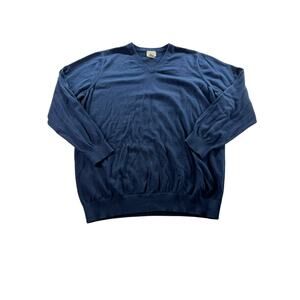 L.L. Bean Mens V-Neck Sweater XXL Tall Navy Blue Cotton Cashmere Pullover Vtg